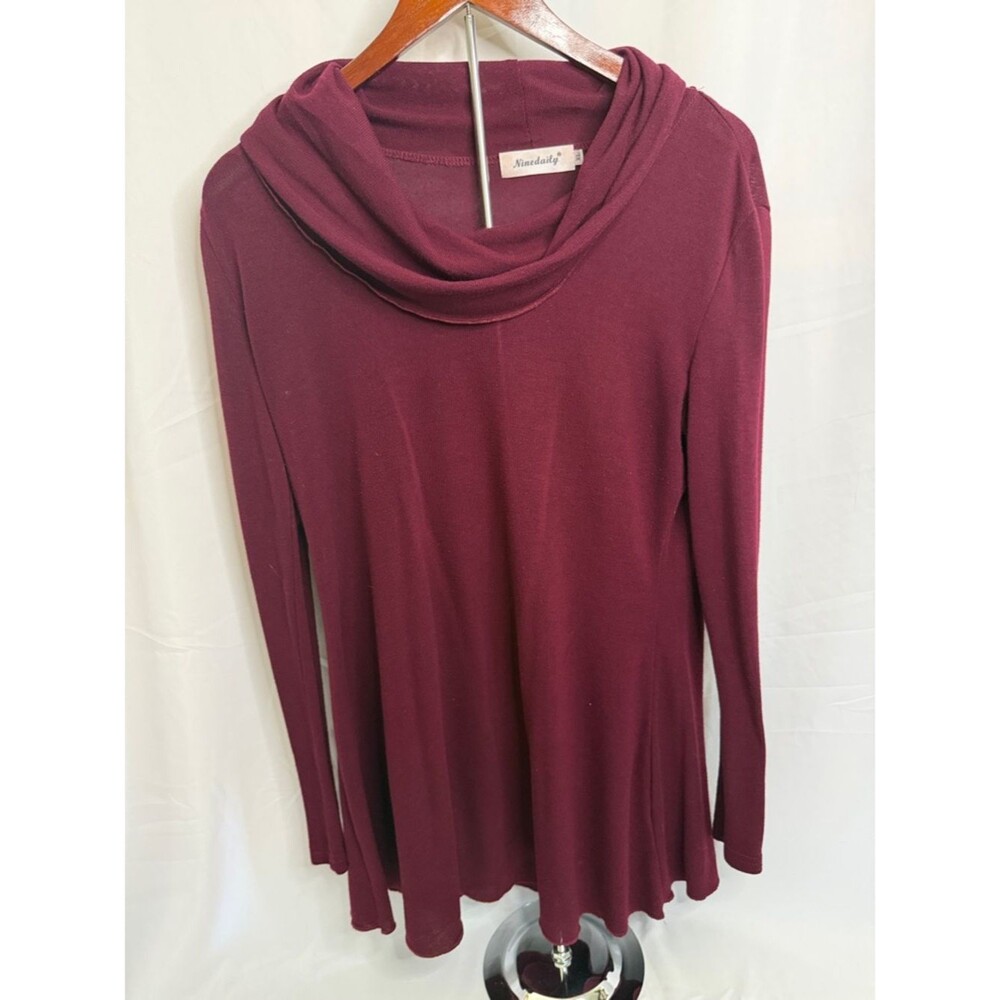 Nine Daily Women's Burgundy Cowl Neck Sweater